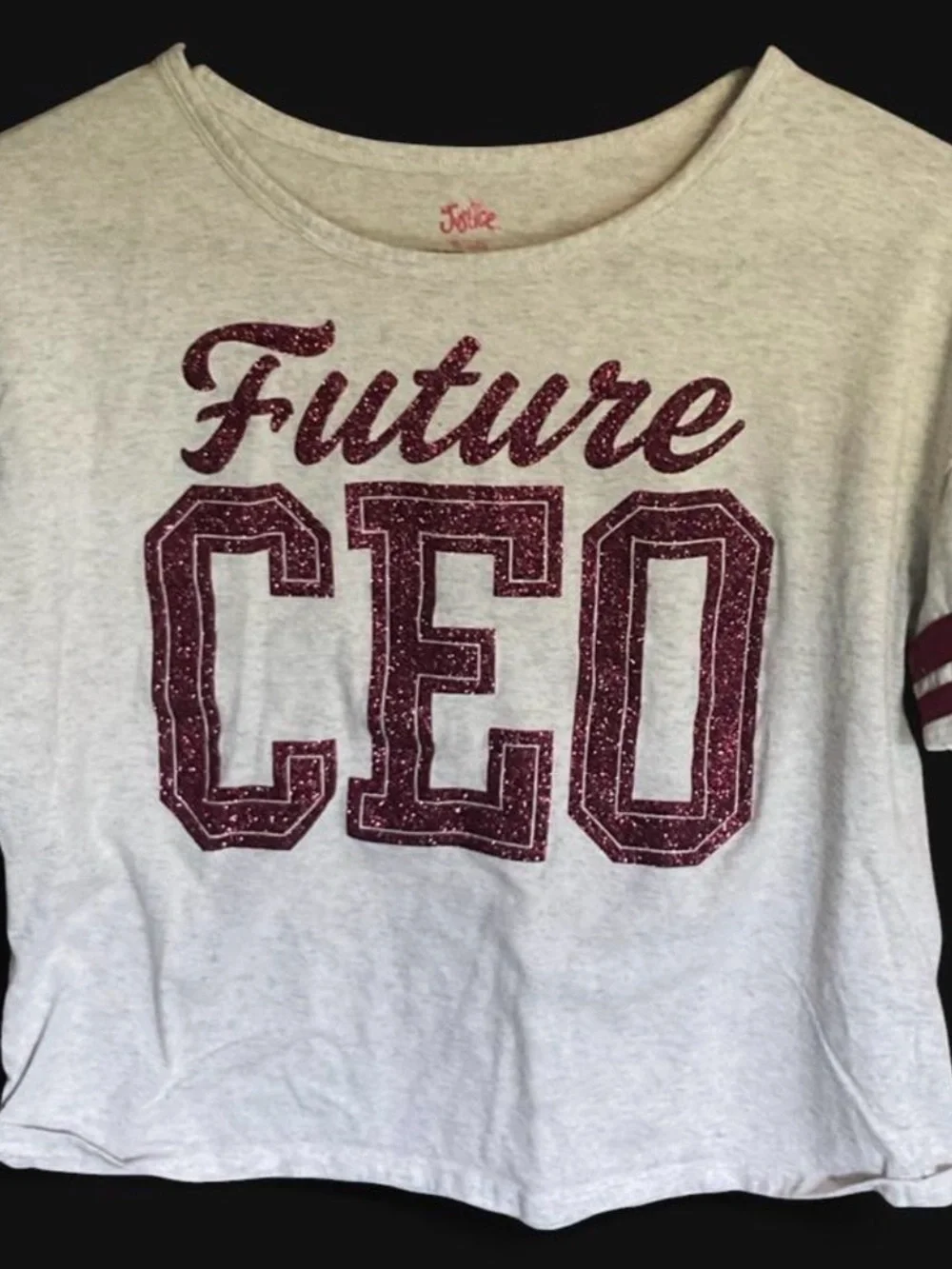 Justice White Tee with Maroon 'Future CEO' Graphic